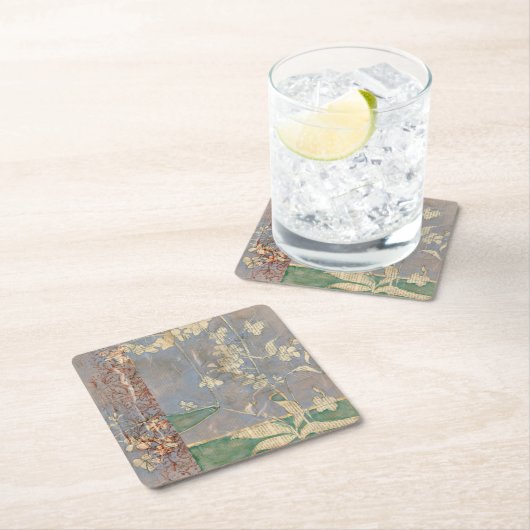 Witte bloemen op Newsprint Achtergrond Kartonnen Onderzetters (Insitu)