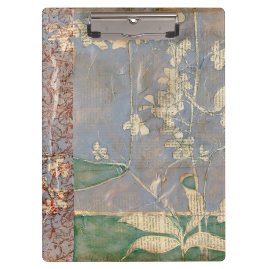 Witte bloemen op Newsprint Achtergrond Klembord (Voorkant)