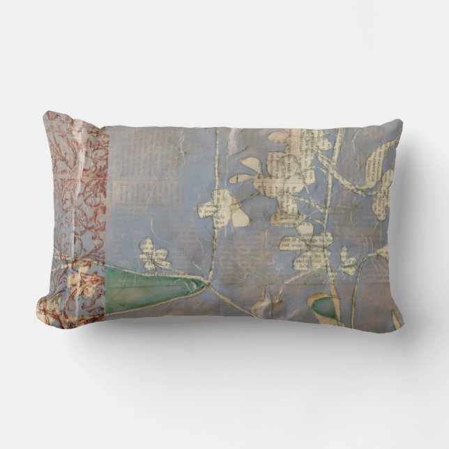 Witte bloemen op Newsprint Achtergrond Kussen (Voorkant)