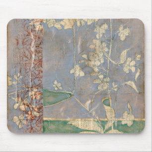 Witte bloemen op Newsprint Achtergrond Muismat