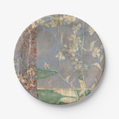 Witte bloemen op Newsprint Achtergrond Papieren Bordje (Voorkant)