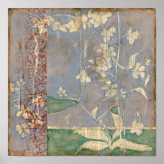 Witte bloemen op Newsprint Achtergrond Poster (Voorkant)