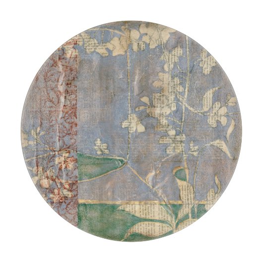 Witte bloemen op Newsprint Achtergrond Snijplank (Voorkant)