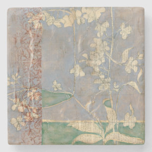 Witte bloemen op Newsprint Achtergrond Stenen Onderzetter