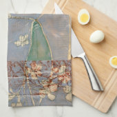 Witte bloemen op Newsprint Achtergrond Theedoek (Quarter Fold)