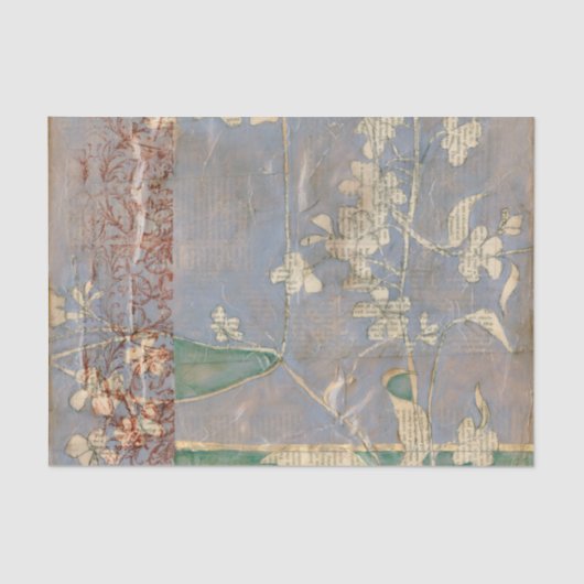 Witte bloemen op Newsprint Achtergrond Tissuepapier (Voorkant)