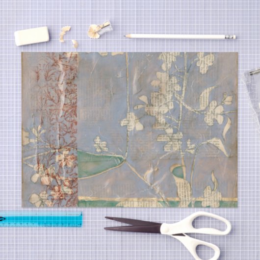 Witte bloemen op Newsprint Achtergrond Tissuepapier (Craft)