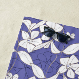 Witte bloemen op Periwinkle Lavender Strandlaken