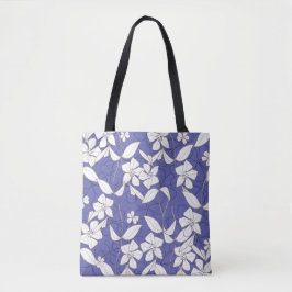 Witte bloemen op Periwinkle Tote Bag