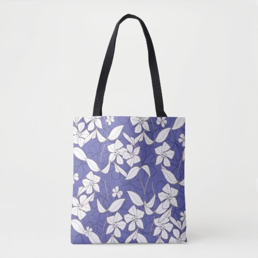 Witte bloemen op Periwinkle Tote Bag (Voorkant)