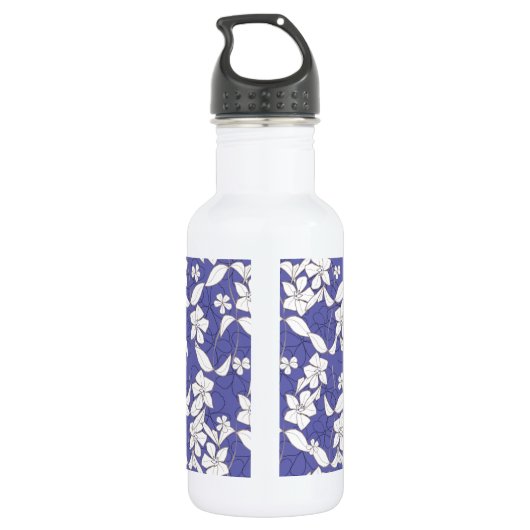 Witte bloemen op Periwinkle Waterfles (Achterkant)