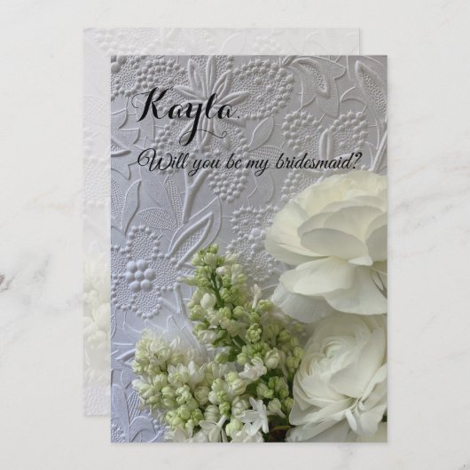 Witte bloemen op reliëfachtergrond kaart (Voorkant / Achterkant)