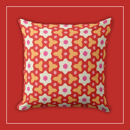 Witte bloemen op rode en perzik geometrische bloem kussen