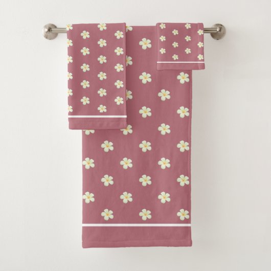 Witte bloemen op Roos Gold Bath Towel Set Bad Handdoek (Insitu)