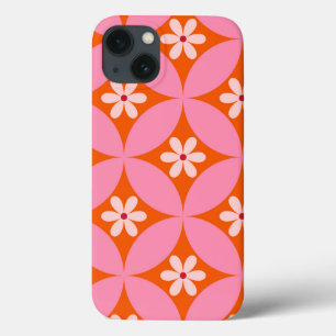 Witte bloemen op roze cirkels patroon uit het midd Case-Mate iPhone case