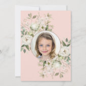 Witte Bloemen op Roze Eerste Heilige Communie Kaart (Achterkant)