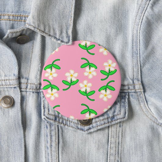 Witte bloemen op roze ronde button 4,0 cm (In situ)