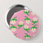 Witte bloemen op roze ronde button 4,0 cm (Voorkant /achterkant)