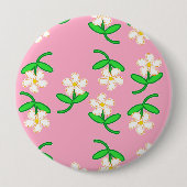 Witte bloemen op roze ronde button 4,0 cm (Voorkant)