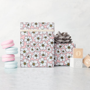 Witte Bloemen Op Roze Roze Cadeaupapier