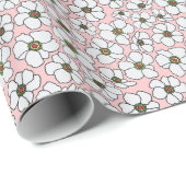Witte Bloemen Op Roze Roze Cadeaupapier (Rol Hoek)