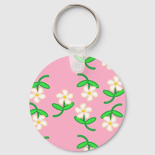 Witte bloemen op roze sleutelhanger (Voorkant)