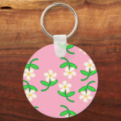 Witte bloemen op roze sleutelhanger (Voorkant)