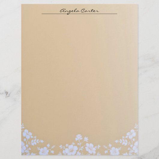 Witte bloemen op Tan Letterhead Briefhoofd (Voorkant)