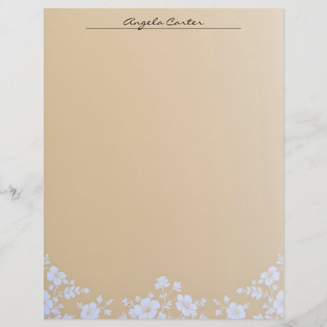 Witte bloemen op Tan Letterhead Briefhoofd (Voorkant)