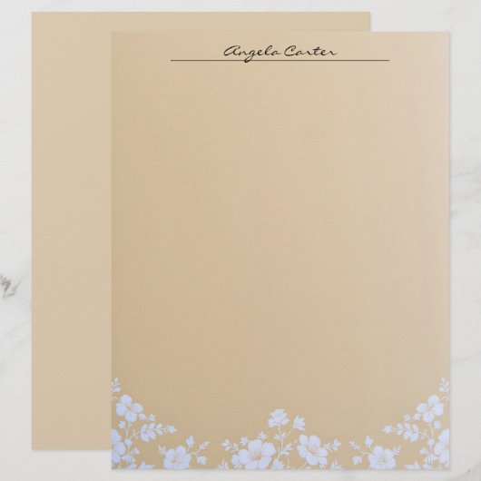 Witte bloemen op Tan Letterhead Briefhoofd (Voorkant / Achterkant)