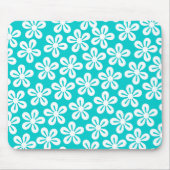 Witte bloemen op turquoise mousepad muismat (Voorkant)