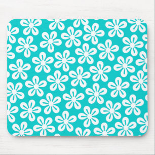 Witte bloemen op turquoise mousepad muismat
