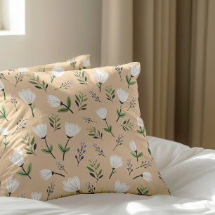 Witte bloemen op vanille Scandinavisch Kussen