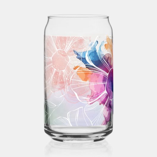 Witte bloemen op Waterverf Splashes Set Blikvorm Glas (Voorkant)