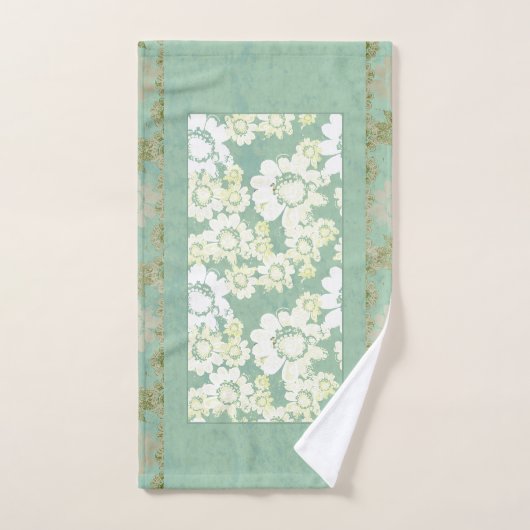 Witte bloemen op Zee-groene badhanddoeken Bad Handdoek (Handdoek)