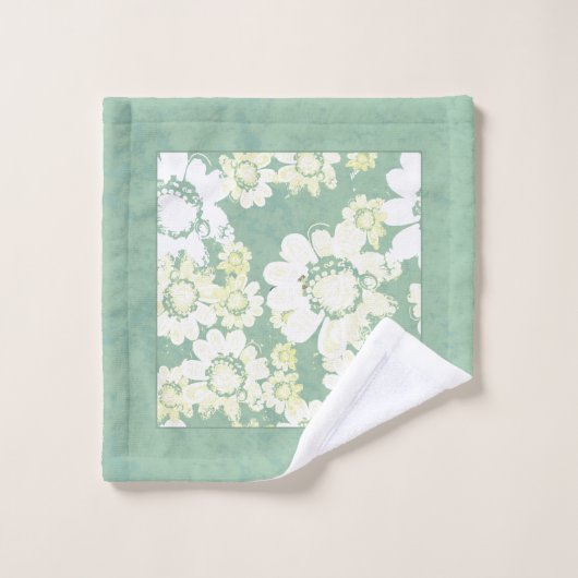 Witte bloemen op Zee-groene badhanddoeken Bad Handdoek (Wasdoekje)