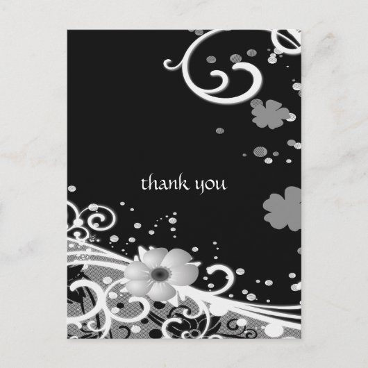 Witte bloemen op zwart briefkaart (Voorkant)