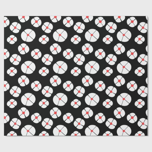 Witte bloemen op zwart cadeaupapier (Vlak)