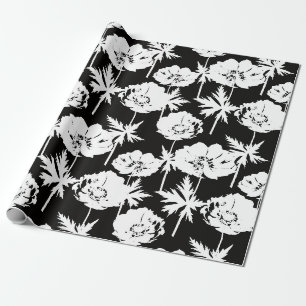 Witte bloemen op zwart. cadeaupapier