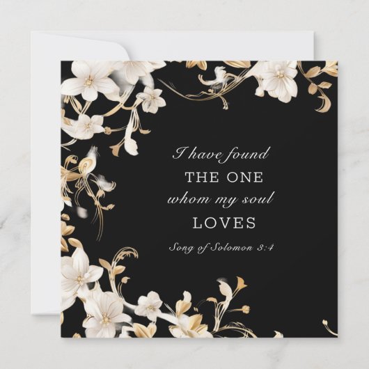 Witte Bloemen op Zwart Christelijk Bijbel Bruiloft Kaart (Achterkant)