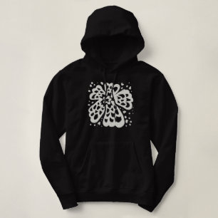 Witte bloemen op zwart hoodie