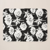 Witte bloemen op zwart. sherpa deken (Voorkant (horizontaal))