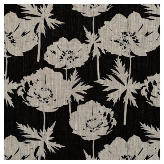 Witte bloemen op zwart. stof (Swatch)