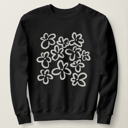 Witte bloemen op zwart trui (Design voorkant)