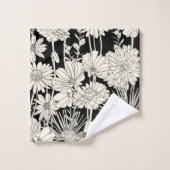 witte bloemen op zwarte achtergrond bad handdoek (Wasdoekje)