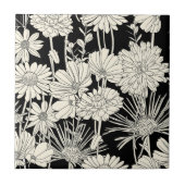  witte bloemen op zwarte achtergrond tegeltje (Voorkant)