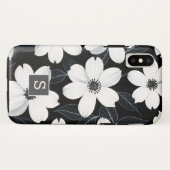Witte bloemen op Zwarte Monogram Elegant Case-Mate iPhone Case (Achterkant (horizontaal))