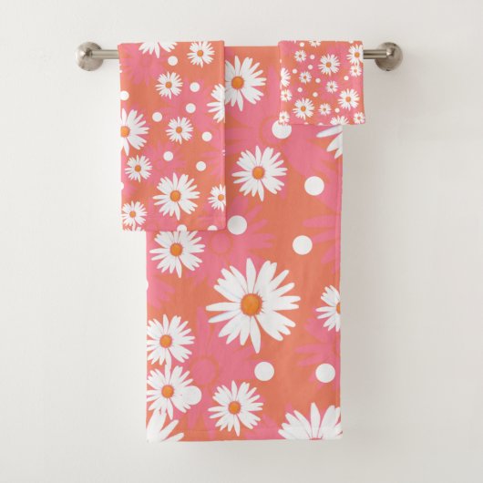 Witte bloemen - oranje veld bad handdoek (Insitu)