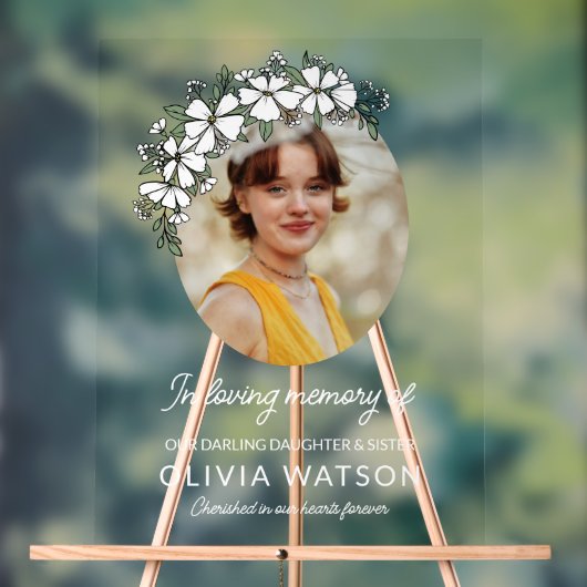 Witte bloemen ovale foto in liefdevolle herinnerin acryl bord (Neutraal)