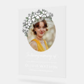 Witte bloemen ovale foto in liefdevolle herinnerin acryl bord (Hoek)